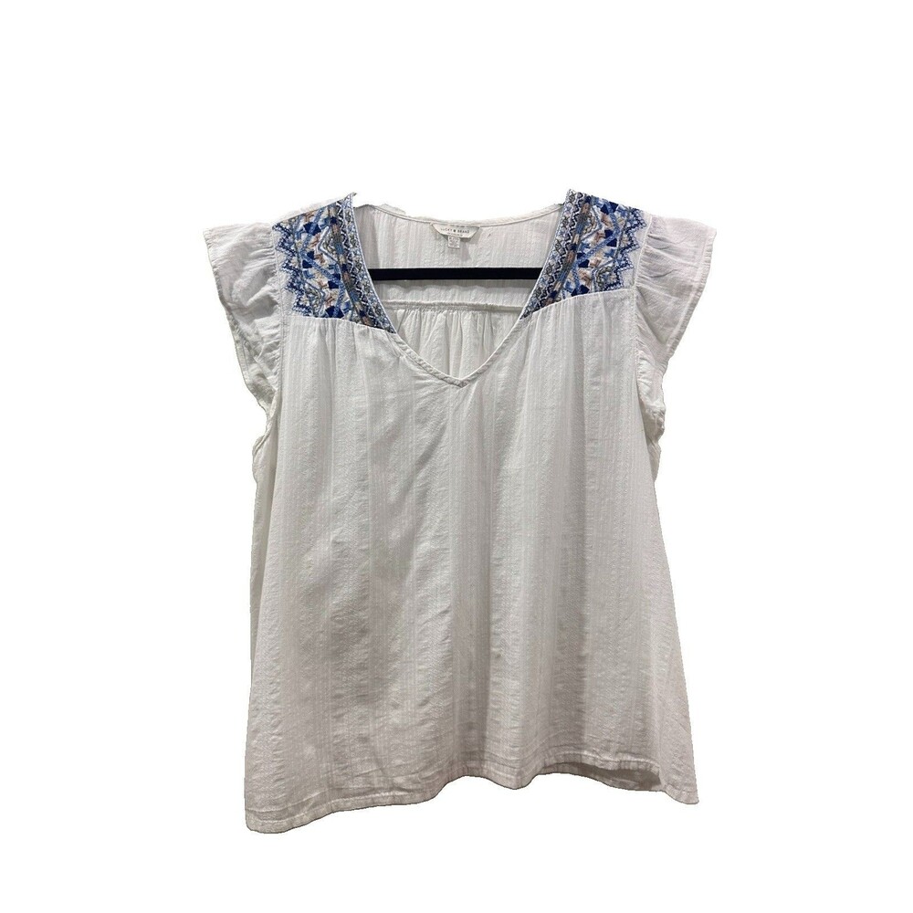 Lucky Brand Peasant Boho Knit Woven Top Blouse Shirt Boho Crochet Ivory White XL
